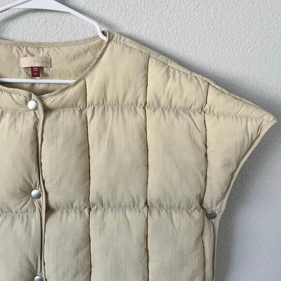 Pilcro Anthropologie Womens O/S Quilted Adjustable Snap Puffer Vest in Cream - Picture 3 of 9